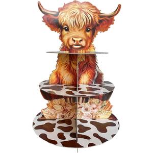 Highland Cow Cupcake Stand - 3 Tiered Dessert Cake Table Display for Boy or Girl Baby Shower Birthday Party Decorations