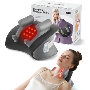 Shiatsu Neck Massager with Heat, Electric Deep Tissue Kneading Massage Pillow with 10-Minute Timer for Full Body Muscle Pain Relief, Cordless Portable Cervical Traction Device (Black)