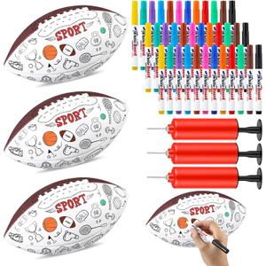 Soulchen 42 Pcs 10 Inch Football, Colors Your Own Footballs Craft Set, Adult Footballs Custom Designs Color Includes 3 Football, 36 Markers and 3 Inflators for Adult Gifts