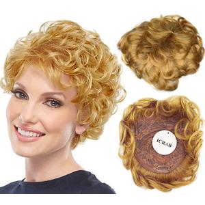 6" Natural Fluffy Strawberry Blonde Short Curly Human Hair Topper,Women Toupee Clip in Wavy Topper Human Hair Wig Wiglets Hairpieces for Thinning Hair (27#)