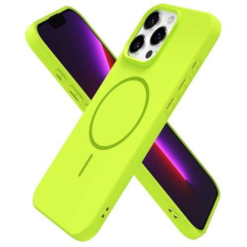 oakxco for iPhone 13 Pro Case Silicone Mag Safe, Magnetic Slim Thin Phone Case Compatible with Magsafe Wireless Charging, Cute Girly Bright Fluorescent Rubber Gel for Women Girls, Lime Neon Green