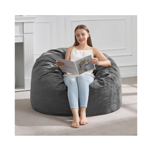 3FT Bean Bag Chair Bean Bag Chairs for Adults Giant Bean Chairs with Velvet Cover, Memory Foam BeanBag Chair Fluffy BeanBag Chairs for Living Room, Bedroom - Grey (36" x 36" x 22")