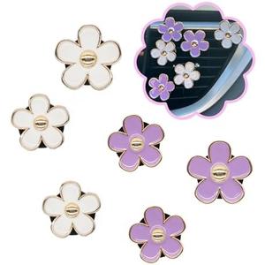 ORIESSE 6pcs Flowers Car Air Freshener Vent Clips Purple White Daisy Air Vent Clip Car Accessories for Women 3.3cm/3cm Flower Vehicle Interior Decor Refillable Diffuser