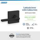 Schlage F10 LAT 622 COL Latitude Collins Passage Lever for Interior Hall and Closet, Matte Black