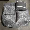 Chic Home 7 Piece Comforter Set Reversible Two-Tone Damask Pattern Geometric Quilting Bed Skirt Decorative Pillows Shams Included, Microfiber, Grey, Queen