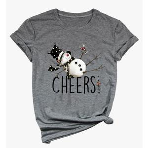 Yimoya Snowman Wine Cheers T Shirts Women Funny Christmas Snowman Beer Wine Graphic Tees XL