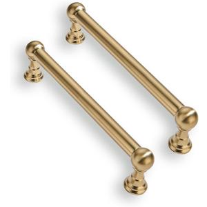 2 Pack 5 Inch Solid Kitchen Cabinet Handles Brushed Brass Heavy Duty Cabinet Pulls Satin Brass Drawer Pulls Cabinet Hardware Kitchen Handles for Cabinets Cupboard Handles
