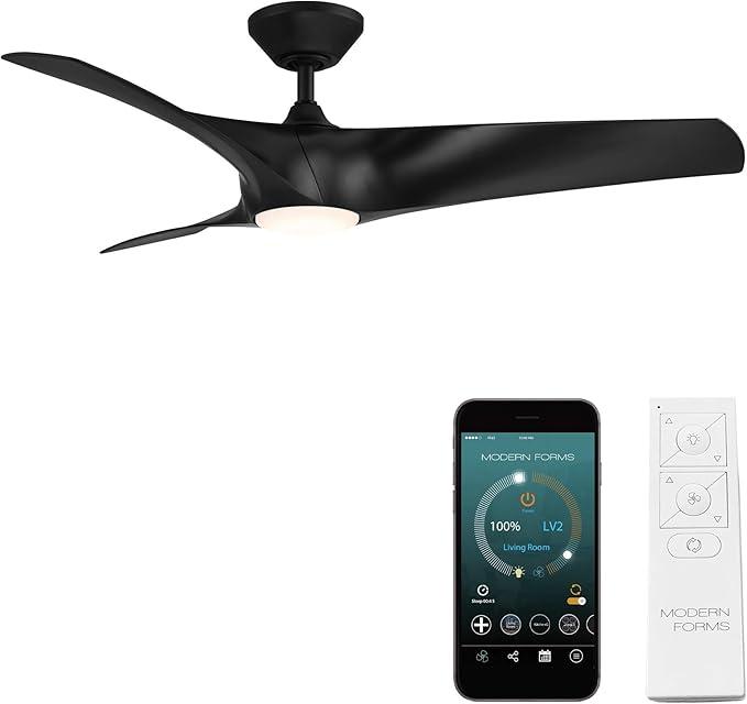 TCL 52" Black Ceiling Fan with Light and Remote, Modern LED 3-Color, 3CCT, Quiet Motor for Bedroom, Living Room, Dining Room, Ceiling Fans with Lights (Black)