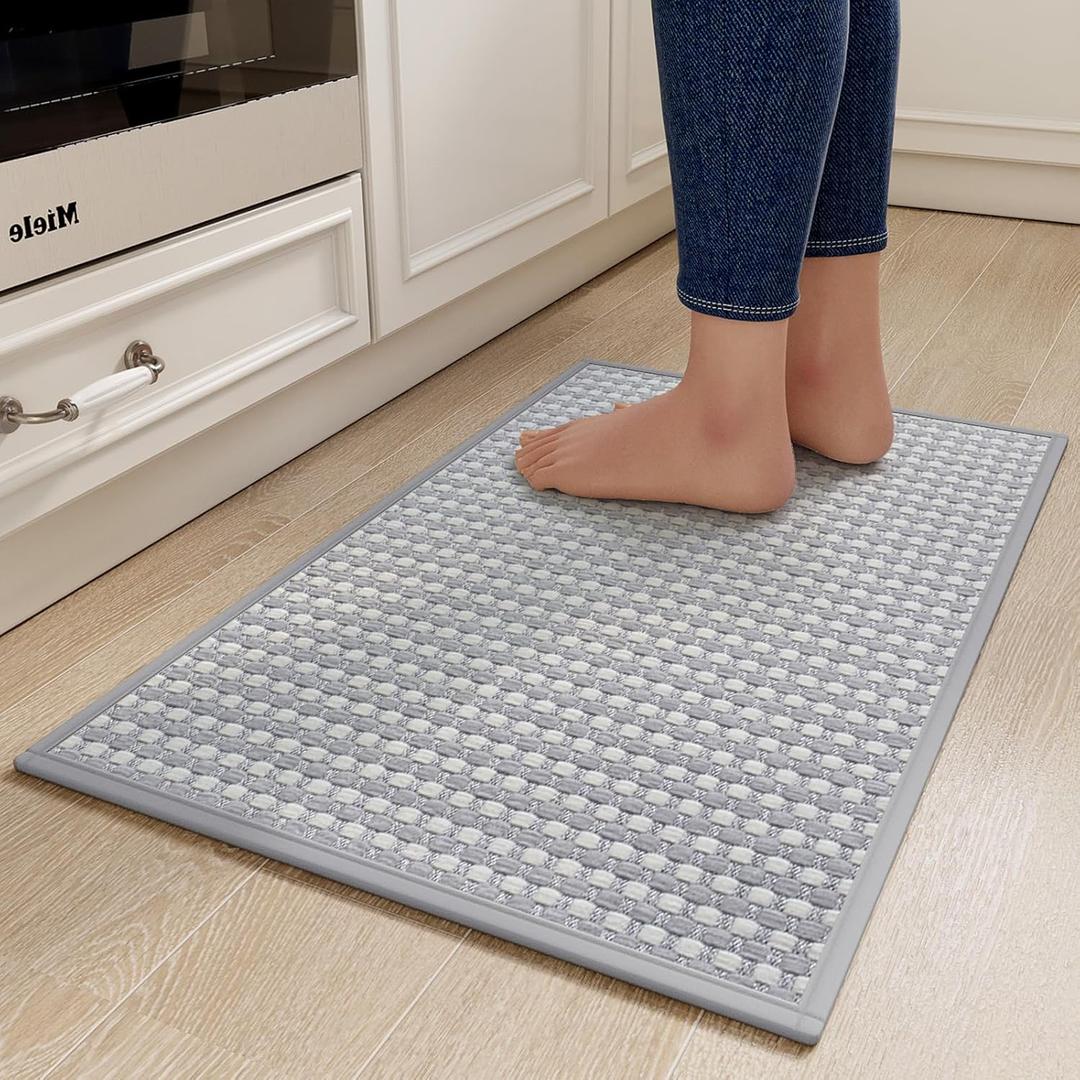 Kitchen Rugs Mat Non Slip Washable, Super Absorbent Kitchen Mats for Floor, Rubber Backing Soft Braided Standing Floor Mats Sink Mat Runner Rug, Easy to Clean and Maintain, Gray 17"x28" (A- Light Grey ( Rubber Backed))