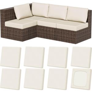 8Pcs Stretch Patio Cushion Covers, Outdoor Couch & Sofa Replacement Slipcovers for Patio Furniture Cushion Covers, Washable Reusable Furniture Protector (Square-large, Beige)