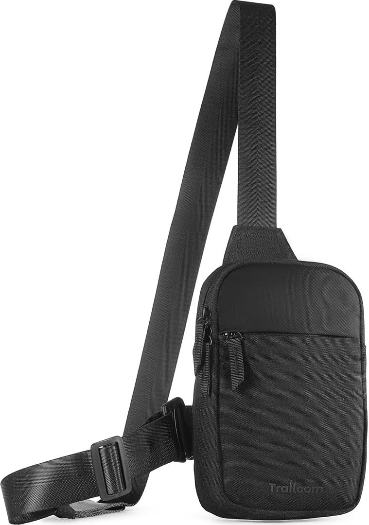 Mini Sling Bag Crossbody Fanny Pack Men & Women - Switchable Strap, RFID Blocking, Water-Repellent, Hidden Pocket (Black)