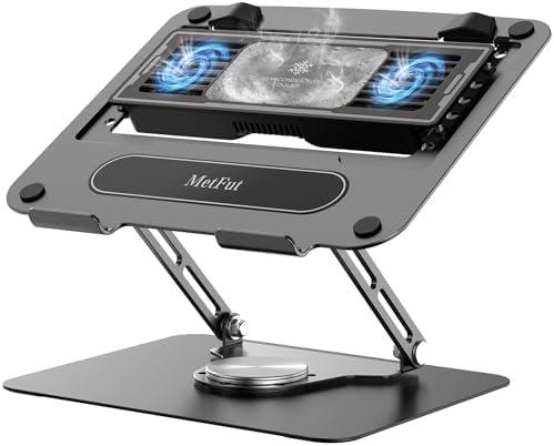 METFUT Laptop Cooling Stand with Detachable Thermoelectric Cooler, Adjustable Height & Angle, 360 Rotation Base, Carbon Steel Framework, Ultra-Quiet & Super Sturdy for up to 15.6” Laptop (Black)