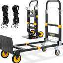New 3-in-1 Convertible Hand Truck Dolly 500lb, Folding Hand Dolly Heavy Duty with Rubber Brake-Wheels, Anti-Slip Strip and 2 Elastic Ropes