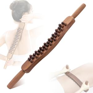 Guasha Wood Stick Tools Wooden Therapy Scraping Lymphatic Drainage Massager, Double Row 34 Beads Point Treatment Gua Sha Tools for Back Leg, Anti-Cellulite and Pain Relief (Two Row,34 Beads)