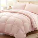 Anluoer Queen Comforter Set 7 Piece, Pink Bed in a Bag with Comforters, Pillow Shams, Pillowcases, Flat Sheet, Fitted Sheet