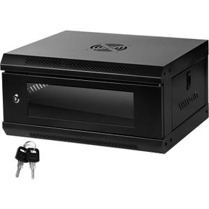 Server Rack Enclosure with Glass Door Black, Locks, & Removable Side Panels - Wall Mount IT Network Cabinet 19 Inch Rack 17.7 Inches Deep, 4U