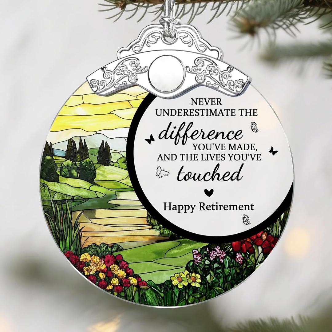 Retirement Gifts - Retirement Gift for Women, Men - Retired Ornament - Retired Gifts for Coworker, Boss, Employee, Teacher, Nurse, Friends, Women, Men - Stained Glass Christmas Ornament - Design C