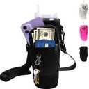 Water Bottle Carrier Bag with Strap for Stanley Cup 40oz/30oz with Phone Pocket, Neoprene Cross-Body Insulated Water Bottle Holder for Tumbler with Handle, Stanley Cup Accessories (Black)