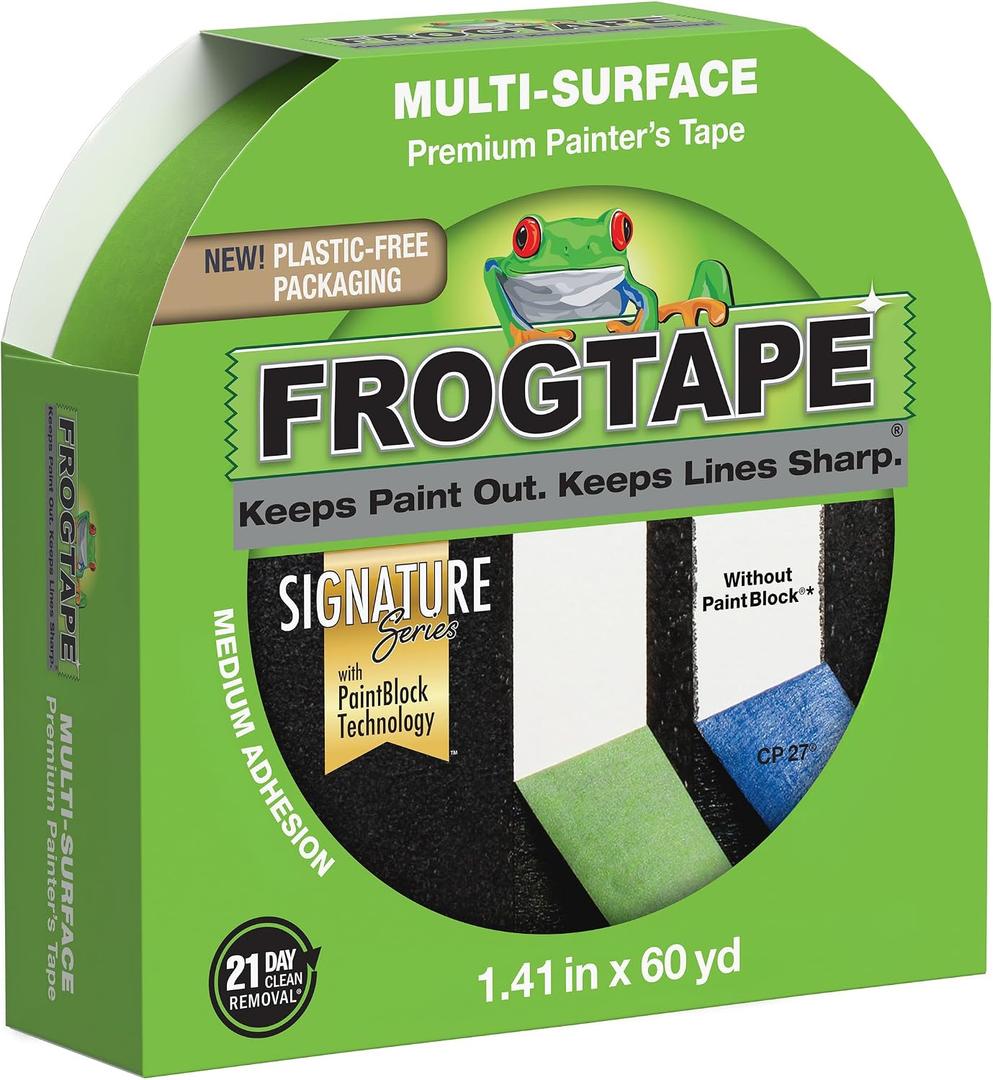 FrogTape Multi-Surface Painters Tape with PAINTBLOCK, 1.5 Inch Wide (1.41 In. x 60 Yds), Medium Adhesion, Green, 1 Roll (1358465)