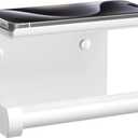 Tindbea Toilet Paper Holder with Phone Shelf, Adhesive or Screw Wall Mount Toilet Tissue Roll Holder, Rustproof & Multifunctional Stainless Steel Bathroom Storage Dispenser (White)