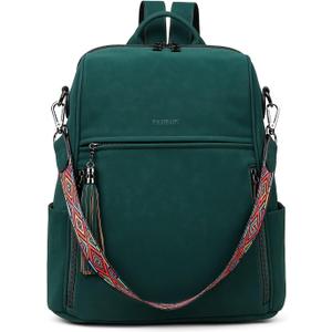FADEON Leather Backpack Purse for Women Designer Travel Backpack Purses PU Fashion Ladies Shoulder Bag with Tassel (Medium (14-in Height), 1 Dark Green Nubuck Style)