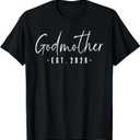 Godmother Est 2026 Minimalist Elegant Font T-Shirt (Black, M)