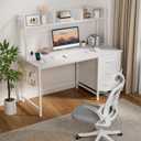 DLisiting White Computer Desk with Hutch & Drawers - 47 Inch Modern Study Writing Office Desk with 3 Storage Drawers and Power Outlets for Bedroom Home Office, 47.2"