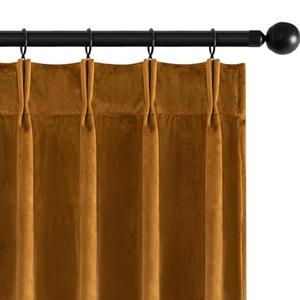 MIULEE Velvet Pinch Pleated Blackout Curtains 90 inches Long, Gold Brown Pleat Design Thermal Insulated Luxury Window Drapes for Living Room Bedroom with Hooks, Set of 2