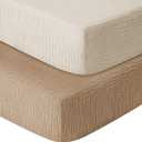 GUNTAIL Muslin Crib Sheets for Boys Girls 100% Cotton Fitted Baby Crib Sheet 2 Pack Soft and Breathable for Standard Crib Mattress & Toddler Mattress 52x28in (Beige & Coffee)