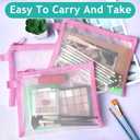 12-Piece Nylon Zipper Pouch Set, Pink Mesh Cosmetic Bags, Zippered Travel & Office Supplies Organizers - A5