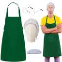 4 Pcs Halloween Assassin Costume Adults Convenience Store Outfits with Grey Wig Green Apron Round Glasses and Beard for Men Women Cosplay Party