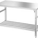 Mioleu Commercial Foldable Heavy Duty Stainless Steel Table, 48 x 24 Inches Metal Prep & Work Desk with Adjustable UnderShelf and Feet for Kitchen Restaurant Home Garage Warehouse