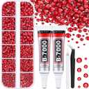 6100Pcs Resin Red Rhinestones for Bedazzling with 2Pcs 10ml B7000 Jewelry Glue, 1 Box Flatback Gems Crystals Diamonds for Makeup Crafting Nail Art