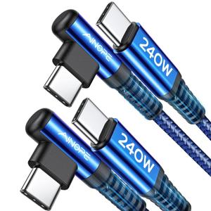 AINOPE 240W USB C to USB C Cable 6.6ft 2Pack USB C to USB C Fast Charging Cable, Right Angle USB C Charger Cable for iPhone16 Charger Cord, MacBook Pro, iPad Pro/Air, Samsung,Blue