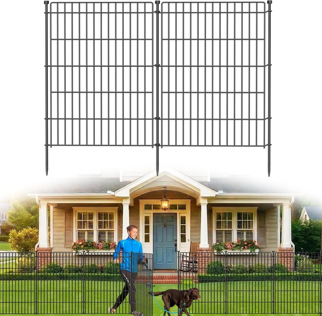 10 Panels No Dig Garden Fence with Gate, 44in(H)  23.6ft(L) Decorative Metal Outdoor Dog Fence, Rustproof Pet Fencing for Yard, Patio, Flower Bed -Temporary Fencing| Easy to Install