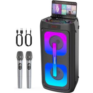 Karaoke Machine for Adults, Portable Bluetooth Speaker with 2 Wireless Microphones, Portable PA System with Disco Lights for Big Party, Outdoor, Ideal Gifts for Family, Music Lover