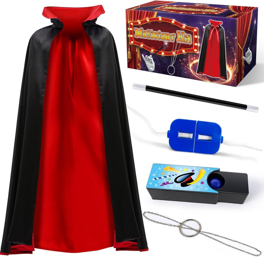 PATIFEED Magic Kit, Magician Costume Set with Cloak Cape, Christmas Halloween Dress Up & Pretend Play Magic Tricks for Kids Ages 6 7 8 9 10 11 12