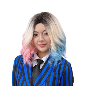 Pink And Blue Wig Short Wavy Wig Halloween Costume Wigs For Women (Blonde Omber/Curly -1)