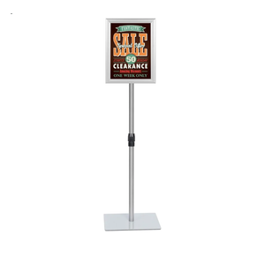 Adjustable Sign Stand Holder, 8.5 x 11 Inch Poster Stand with Extra Heavy Duty Square Metal Base, Vertical or Horizontal Outdoor Floor Standing Indoor Display Holder for Restaurant, Silver