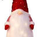 Unique Elf Christmas Tree Topper - Lighted Gnome with Red Sequin Hat, Sitting on Tree Topper for Christmas Decorations, Home Office, Party, Table, Shelf