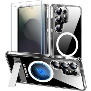 MOZOTER for Samsung Galaxy S25 Ultra Case with Kickstand,[Compatible with Magsafe][2*Screen Protector],Military-Grade Protection,Magnetic Phone Case for Samsung Galaxy S25 Ultra-Clear