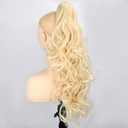 DIGUAN Claw Clip In Wavy Loose curly Synthetic Wrap Around Ponytail Extensions 24 Inches Pony Tail Clip In Extensions for Women Girl 7.4oz/210g (#Light Blonde)