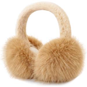 Earmuffs for Women Girls Faux Fur Fuzzy Headband Foldable Ear Covers Cold Weather Accessory (Brown 2)
