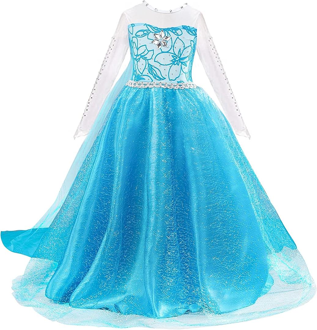 FUNPARTY Princess Costumes Dress Up for Little Girls with Wig,Crown,Mace,Gloves Accessories Age of 3-12 Years (Blue-no Accessories)