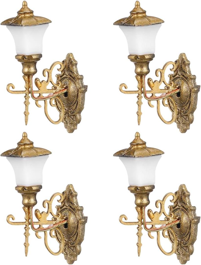 DOITOOL 4Pcs Dollhouse Wall Light Mini Vintage Dollhouse Wall Sconce Lights Decorative Miniature Lamps for DIY Micro Landscape Sand Table Ornaments - Golden