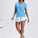 MAGCOMSEN Women's Polo Shirts Short Sleeve UPF 50+ Sun Protection Golf Shirt V Neck Collared Tops Dry Fit (Blue, S)