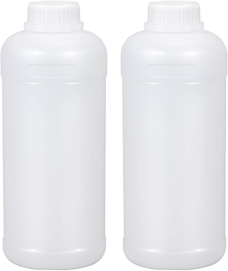32oz/1000ml Plastic Food Grade Storage Bottles, Wide Mouth HDPE Chemical Reagent Sample Bottle Liquid Containers with Sealed Caps (Translucent, 2 Pcs)