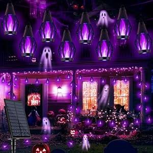 Solar Flame String Lights - 42ft 15 LED Lights Outdoor Solar String Lights for Garden Patio Halloween Decoration (Purple, 42ft)