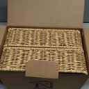 Baskets for Organizing, Small Wicker, Storage Bins for Bathroom and Toilet Paper Rolls, Hand Woven Tank Topper with Handle, Set of 2, Oat Milk