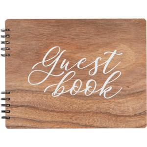 Paper Junkie Rustic Wooden Guest Book for Party - 112 Pages, 11.25 x 8.75 in Brown Wood Cover - Wedding & Baby Shower Guest Book Sign in